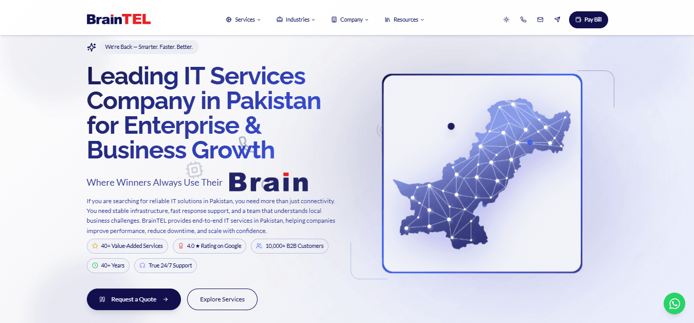 Brain.net.pk homepage for the Pakistan internet service provider